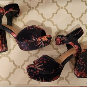 Torrid Black and Red Platform Shoes with Chunky Heel and Ankle Strap